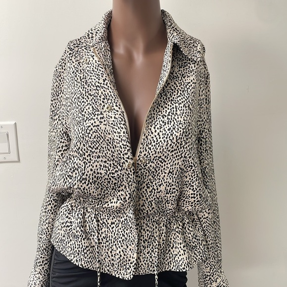 Club Monaco Leopard Varsity Spring Jacket Waist Tie Animal Blazer Zip Up XS - Picture 10 of 14